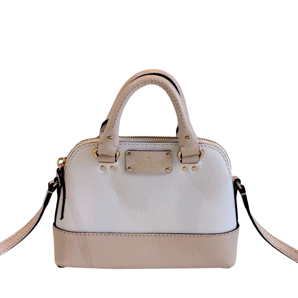 Kate Spade Mini Bag Handbag Crossbody or Carry Satchel Purse White/Tan Leather